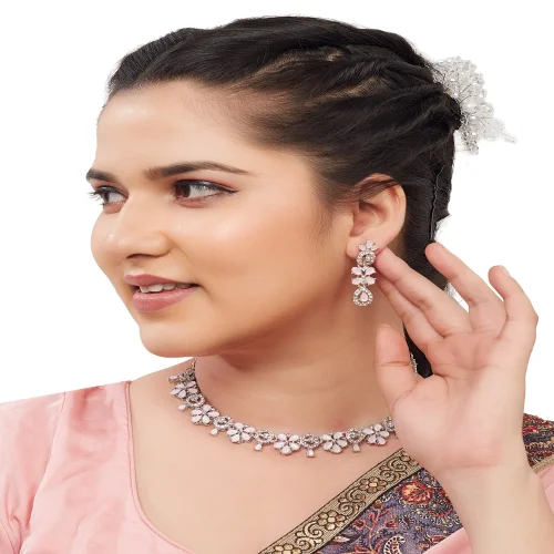 Rhodium Plated Necklace Set with Kundan and Diamond 