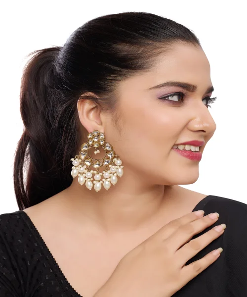 Gold Antic Plated Pearls Earring